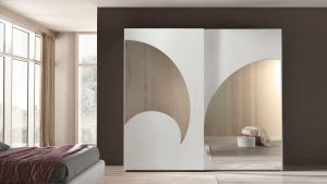 Collezione Contemporaneo_Fiocco Frassino Bianco_dettaglio armadio a 2 ante modello Adone bianco frassino 16 specchi esterni